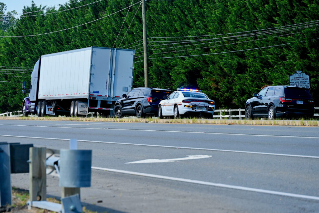 truck accident on the side of the highway
